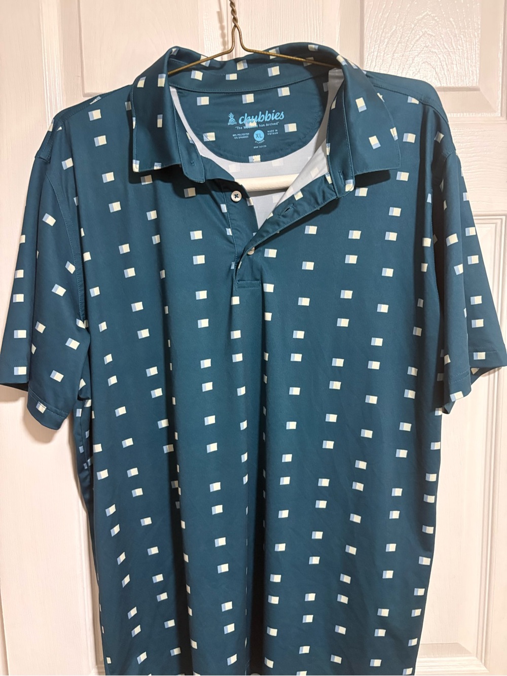 chubbies Teal Polo with White Square Print